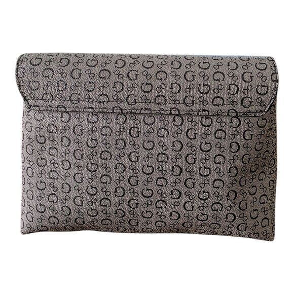 GUESS Clutch Bag Gray Black Logo Print Envelope Purse Women’s Handbag - Picture 7 of 14
